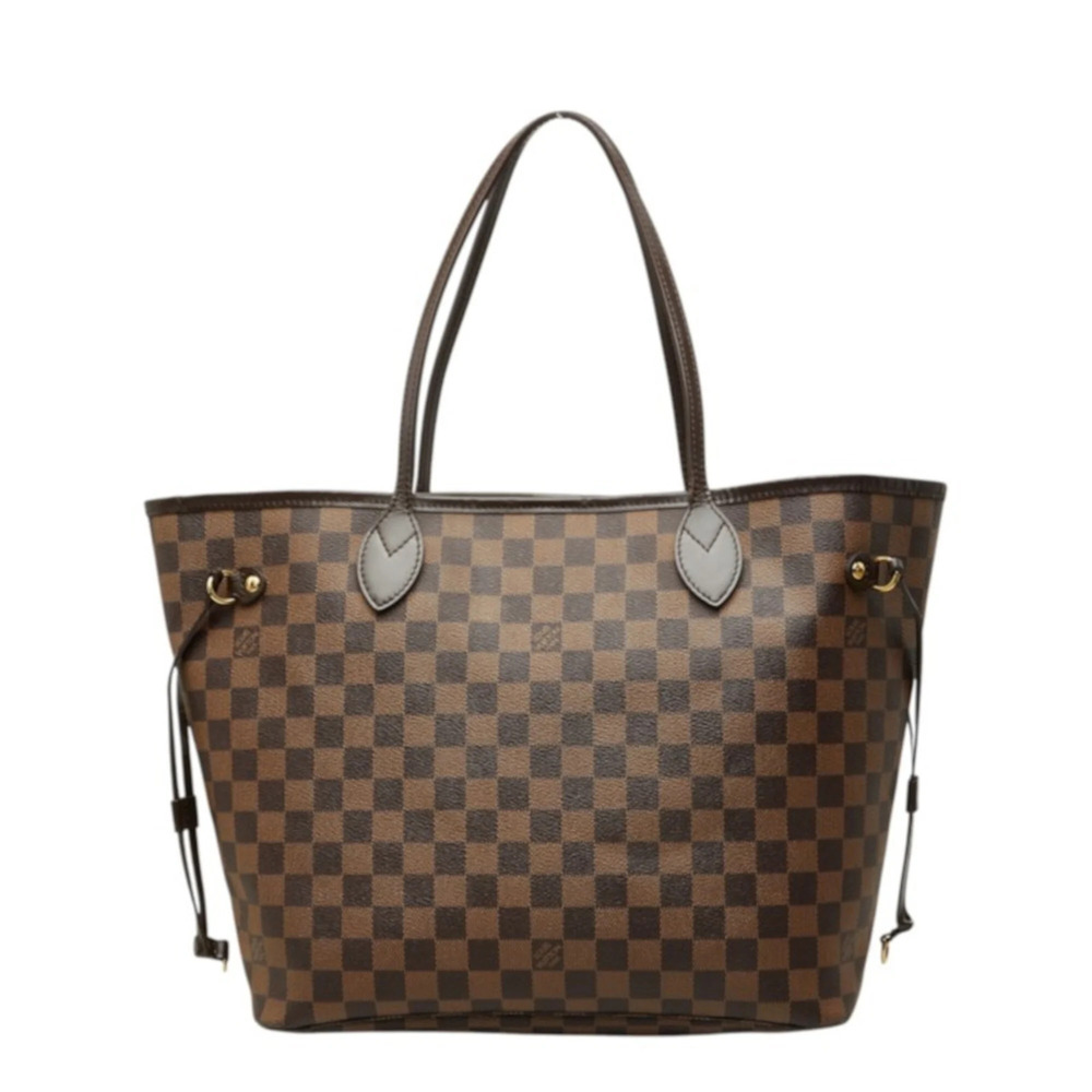 Louis Vuitton Damier Ebene Neverfull MM Shoulder Bag Tote N51105 Brown Leathe...